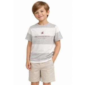 Brunello Cucinelli Kids Girl Boy Be Conscious 100% Cotton Striped TShirt Italy 6